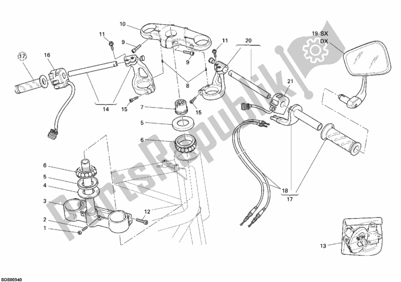 All parts for the Handlebar of the Ducati Sportclassic Sport 1000 USA 2008